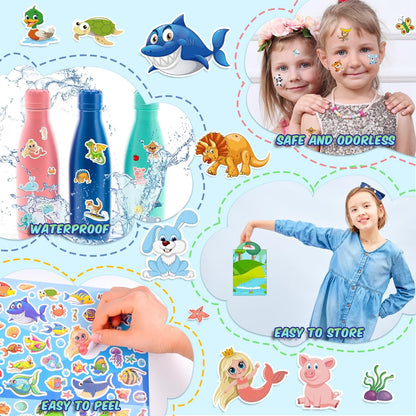 Sinceroduct 64 Sheets Stickers for Kids, 1800+pcs Animal Sticker, 16 Animal Themes Water Bottle Stickers, Scrapbooking Party Favors Classroom for Kids, Children, Teacher, Parent