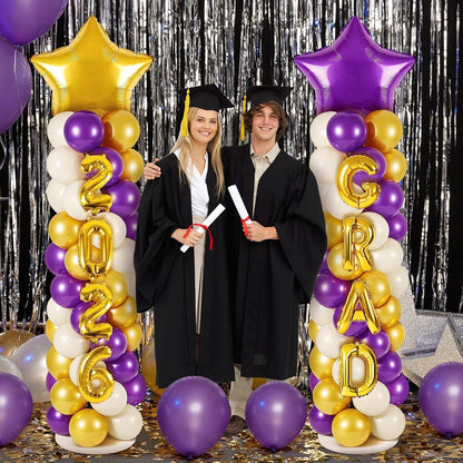 2 Sets Graduation Balloon Column Stand Kits with Balloons 2026 Grad Themed Decoration Navy Blue Balloon Tower Stand Kit for Grad High School & College Celebration Party Decor