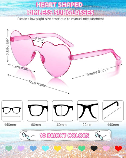 Frienda 20 Pairs Heart Shaped Sunglasses Rimless Candy Color Glasses for Women Men Party Favor
