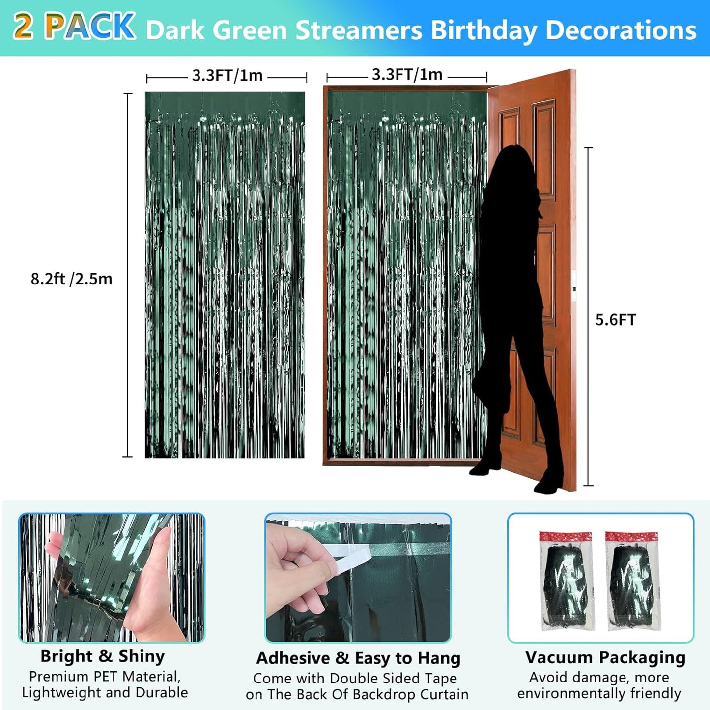 2 Pack Foil Curtain Backdrop Curtains Silver Tinsel Door Streamers Birthday Party Decorations Photo Booth Props for Disco Party Graduation Wedding Baby Shower Bachelorette Christmas Gender Reveal