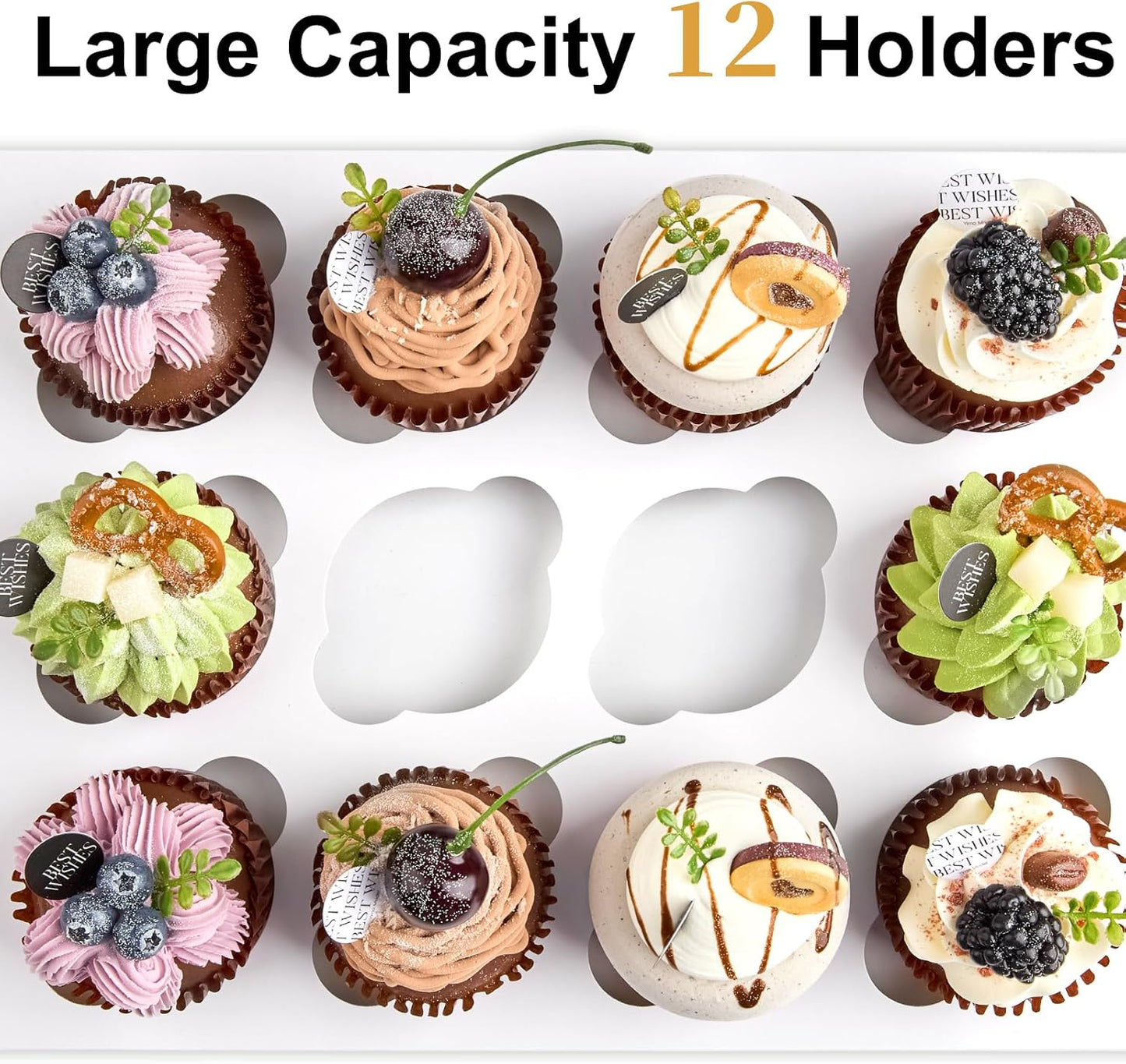 Kucoele 12 Count Cupcake Boxes, 6 Pack White Cupcake Containers with Windows and Inserts, Disposable Cupcake Carriers for Muffins, Treats, Pastries, 13 x 10 x 4 Inches