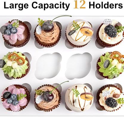 Kucoele 12 Count Cupcake Boxes, 6 Pack White Cupcake Containers with Windows and Inserts, Disposable Cupcake Carriers for Muffins, Treats, Pastries, 13 x 10 x 4 Inches