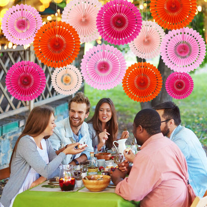 BestoFun 12PCS Paper Fans Hot Pink Party Decorations Tissue Paper Flowers Decorations Hanging Honeycomb Round Paper Fans Decoration for Girl Groovy Birthday Baby Shower Wedding