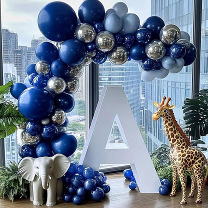 RUBFAC 87pcs Metallic Blue Silver Balloon Garland Arch Kit, 18 12 10 5 Inch Blue Silver Confetti Latex Party Balloons for Birthday Graduation Baby Shower Decoration