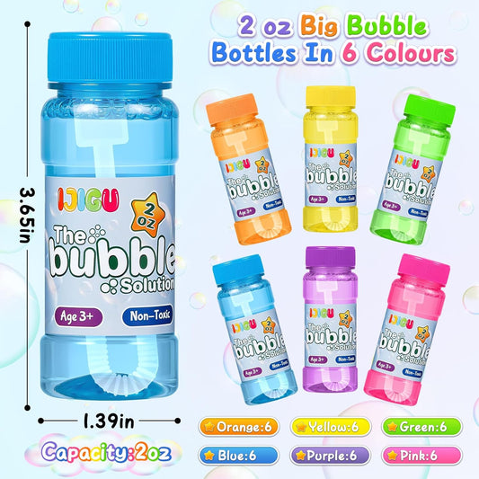 IJIGU Bubble Bottles 36 Pack (2oz), Bubbles for Kids, Bubble Solution with Bulk Wands in 6 Colors as Party Favors for Toddlers 1-3, Summer Outdoor Toy Gift for Boys & Girls
