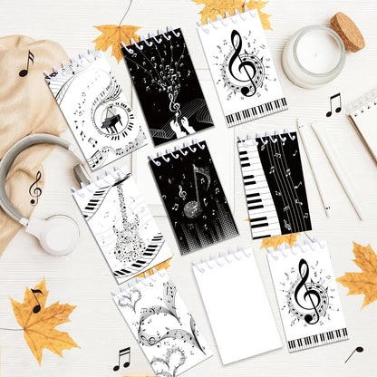 24 Pack Musical Notes Mini Spiral Notebook, Black and White Piano Pocket Notebook for Classroom Students Rewards, 16 Pages Portable Office Meeting Supplies