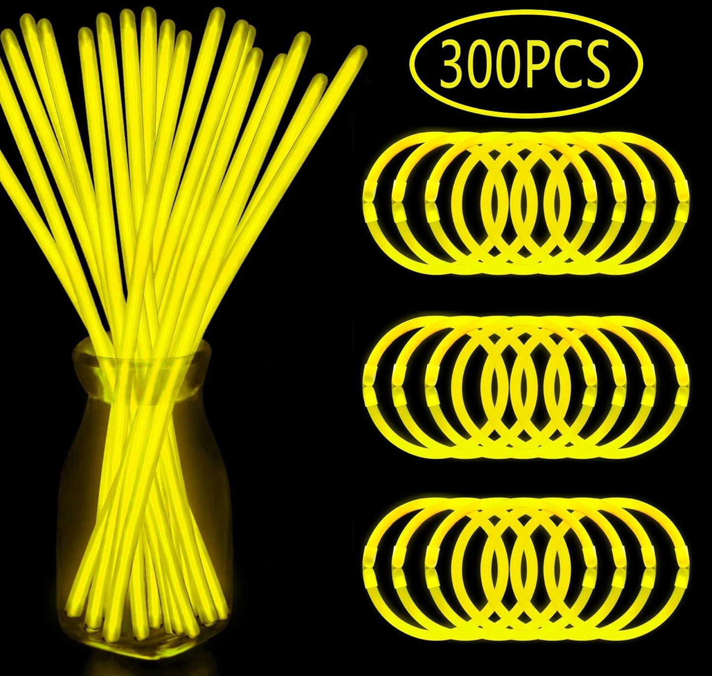 300 PCS Glow Sticks Bulk Glow Bracelet and Necklaces with 150PCS Connectors 8" Glowsticks Light Up Neon Party Favors for July 4th Halloween Wedding Birthday Hawii Carnival(RedBlueWhite)