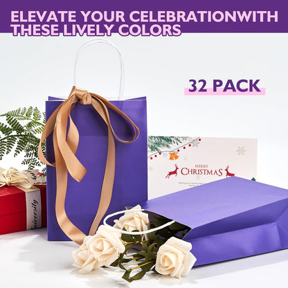 32 Pack Paper Gift Bags with Handles, 5.8"×3.2"×8.25" Party Favor Bags, Gift Bags, Small Gift Bags with Handles, Party Bags, Small Goodie Bags Bulk for Birthday, Crafts, Wedding, Party Supplies (8 Colors)