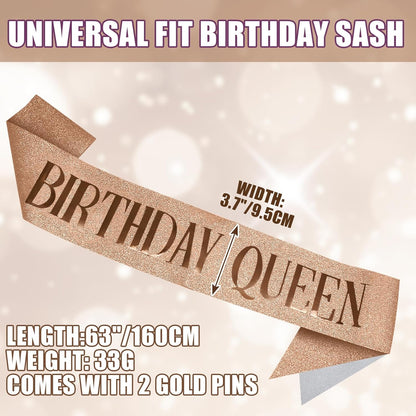RUDONG M Birthday Queen Sash Glitter - Gold Birthday Sash for Women & Girls | Sweet 16/18th/21st/30th/40th/50th/60th/70th, All-Age Celebration Party Decor