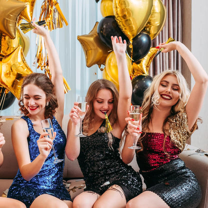 24 Pcs Gold Noise Makers Glitter Party Blowers, Noise Makers for Sporting Events Metallic Fringed Party Horns Birthday Wedding Gathering Baby Shower Graduation New Years Decorations 2026 Favor