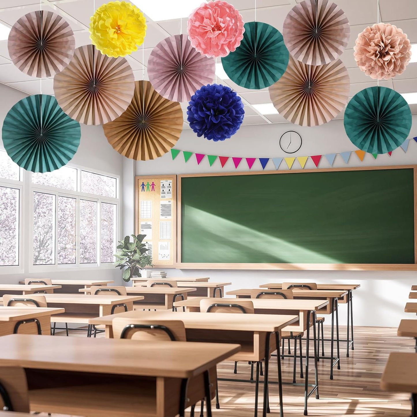 Kosiz 18 Pcs Pastel Rainbow Party Decorations Pastel Paper Fans 3D Floral Tissue Pom Poms Pink Hanging Paper Flowers Garland Classroom Home Wall Decor Birthday Baby Shower Bridal Wedding Supplies