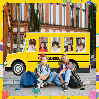 6.6 Feet School Bus Photo Prop Cardboard Cutout Selfie Frame Life Size Graduation Party Decor End of Year Photo Booth Stand Up Welcome Back Party Backdrop for Students Teacher Classroom Decoration
