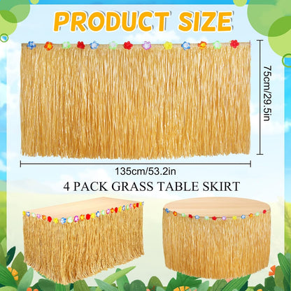 2 Pack Table Skirt Luau Party Decorations, Flower 53.2" X 29.5" Grass Table Skirts for Luau Party Summer Tropical Hawaiian Party Decorations (A-2 Pack)