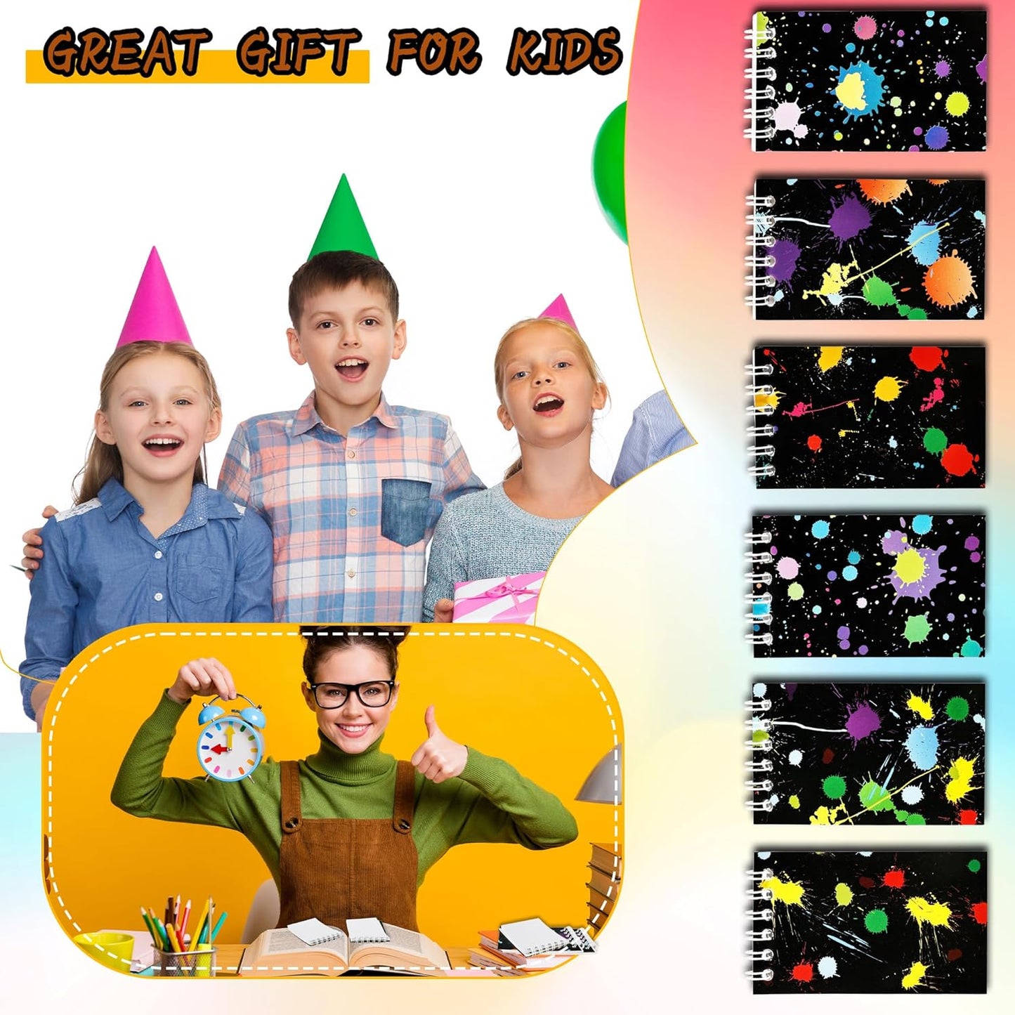 36 Pcs Mini Neon Notebooks Glow Party Small Spiral Notepads Neon Party Favors for Kids Birthday Gifts School Classroom Rewards, 6 Styles