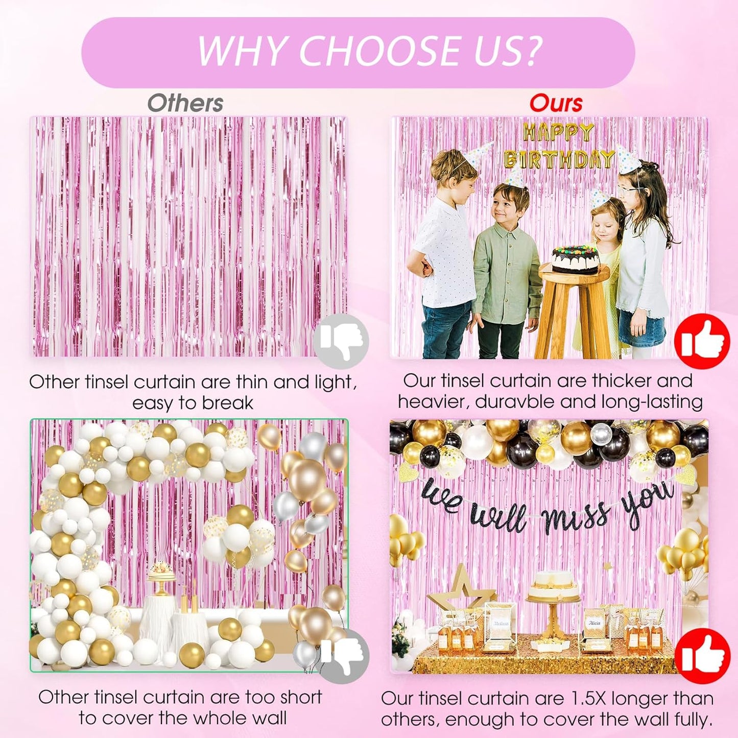 Birthday Party Decorations: 3 Pack 3.3 x 9.9 ft Gold Foil Fringe Curtains Party Supplies, Tinsel Curtain Backdrop for Parties/Birthday/Photo Booth