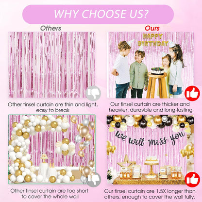 Birthday Party Decorations: 3 Pack 3.3 x 9.9 ft Gold Foil Fringe Curtains Party Supplies, Tinsel Curtain Backdrop for Parties/Birthday/Photo Booth