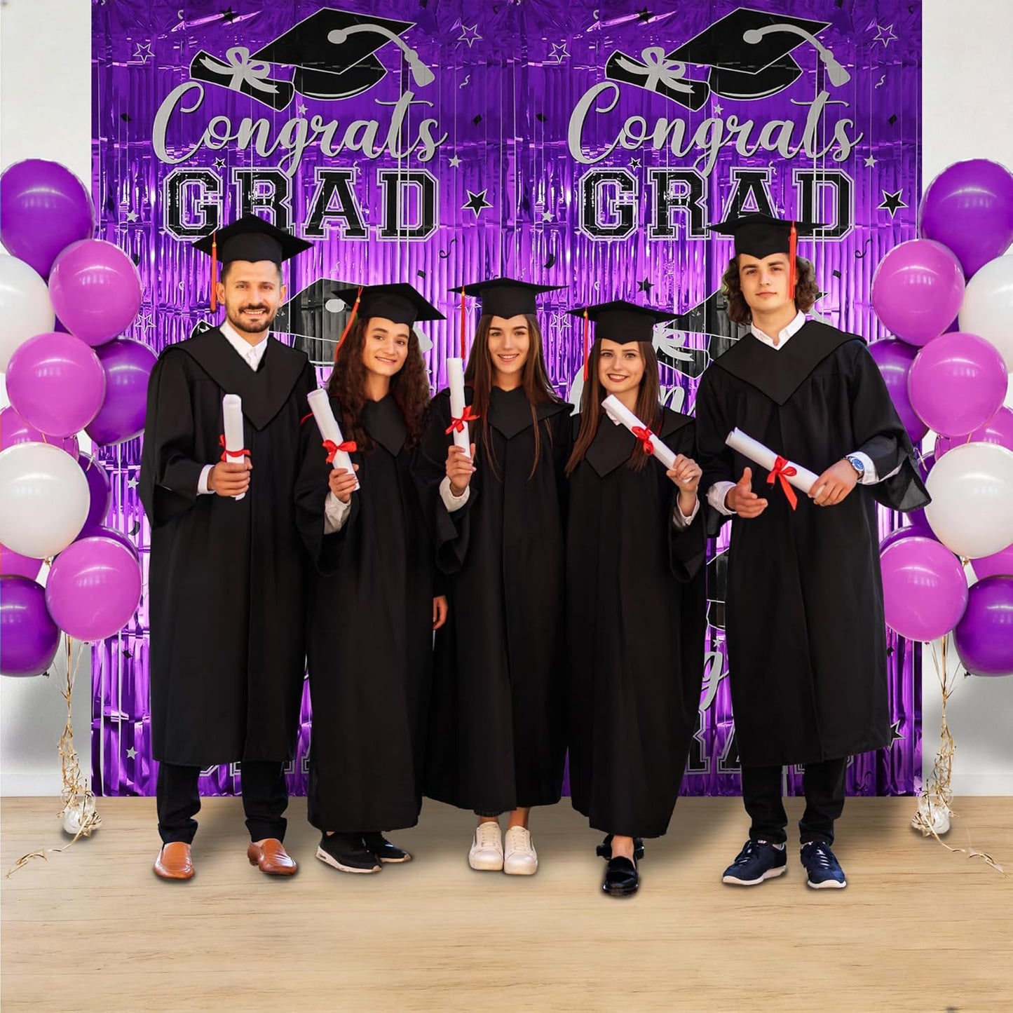 Gradution Party Suppiles Backdrop Decoration 2026, Claas of 2026 Streamer Tinsel Foil Fringe Curtains, Photo Booth Prop Backdrop, Black Grad Photo Backgrounds