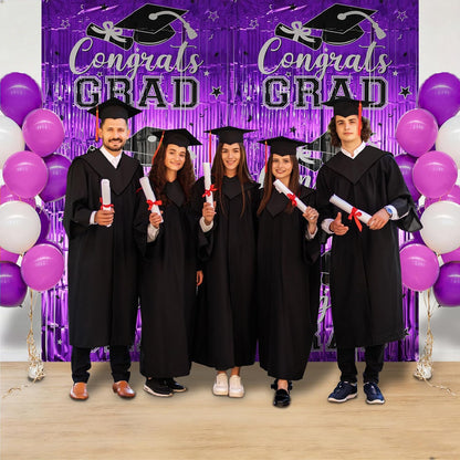 Gradution Party Suppiles Backdrop Decoration 2026, Claas of 2026 Streamer Tinsel Foil Fringe Curtains, Photo Booth Prop Backdrop, Black Grad Photo Backgrounds