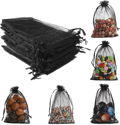 ANZNKU 50 Pack Organza Bags 5 x 7 in White Small Mesh Gift Bags Bulk Drawstring for Wedding Party Favors, Little Goodie Bag for Candy Jewelry Soap Makeup, Treat Sachet Pouch for Mothers Gifts Wrap