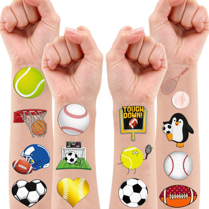 60 PCS Sports Ball Pre-Cut Temporary Tattoos Themed Birthday Party Decorations Favors Supplies Decor Basketball Football Baseball Soccer Tattoo Stickers Gifts For Boys Girls Class Prizes Carnival