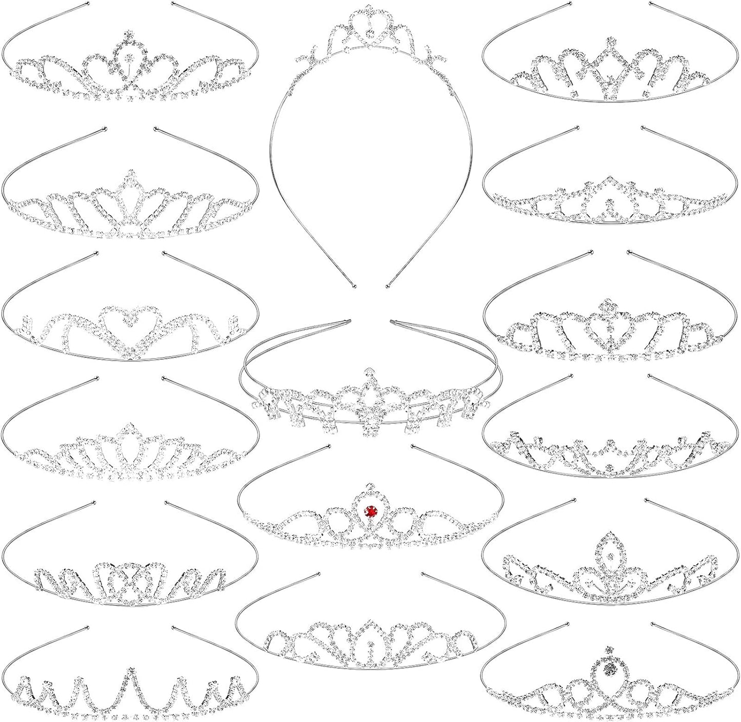 Chuangdi 16 Pcs Tiara Crowns for Women Girls Silver Princess Rhinestone Tiara Bulk Crystal Tiaras Crowns Headbands Sparkly for Wedding Birthday Party Prom Bride Bridesmaids Hair Accessories