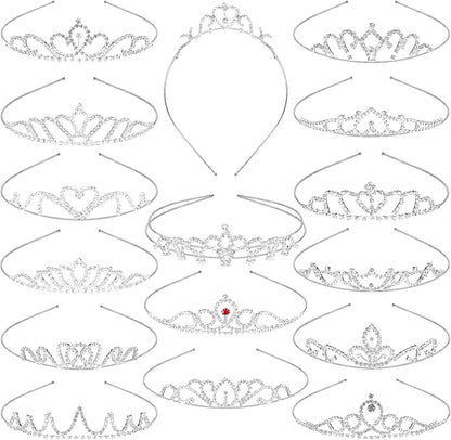 Chuangdi 16 Pcs Tiara Crowns for Women Girls Silver Princess Rhinestone Tiara Bulk Crystal Tiaras Crowns Headbands Sparkly for Wedding Birthday Party Prom Bride Bridesmaids Hair Accessories