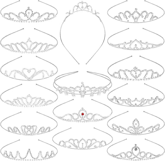 Chuangdi 16 Pcs Tiara Crowns for Women Girls Silver Princess Rhinestone Tiara Bulk Crystal Tiaras Crowns Headbands Sparkly for Wedding Birthday Party Prom Bride Bridesmaids Hair Accessories