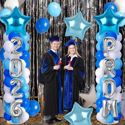 2 Sets Graduation Balloon Column Stand Kits with Balloons 2026 Grad Themed Decoration Navy Blue Balloon Tower Stand Kit for Grad High School & College Celebration Party Decor
