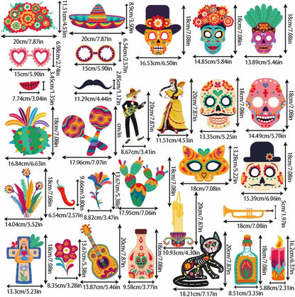Day of The Dead Photo Booth Props Kit- 30Pcs Día de Los Muertos Party Selfie Props with Photo Booth Frame Cinco de Mayo Sugar Skull Photo Props for Mexican Halloween Party Decoration Supplies