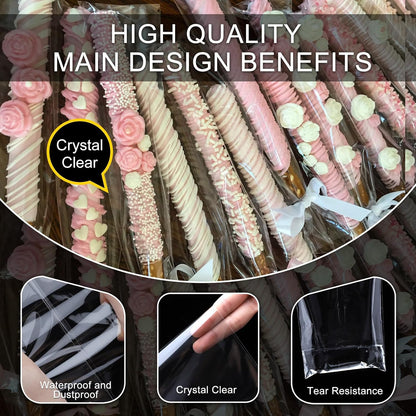 Clear Candy Bags 100pcs 6X10 Cellophane Treat Bag Party Favor Goodie Cake Pop Gift Apple Cello for Gift Baskets Bakery Cookie with Ties
