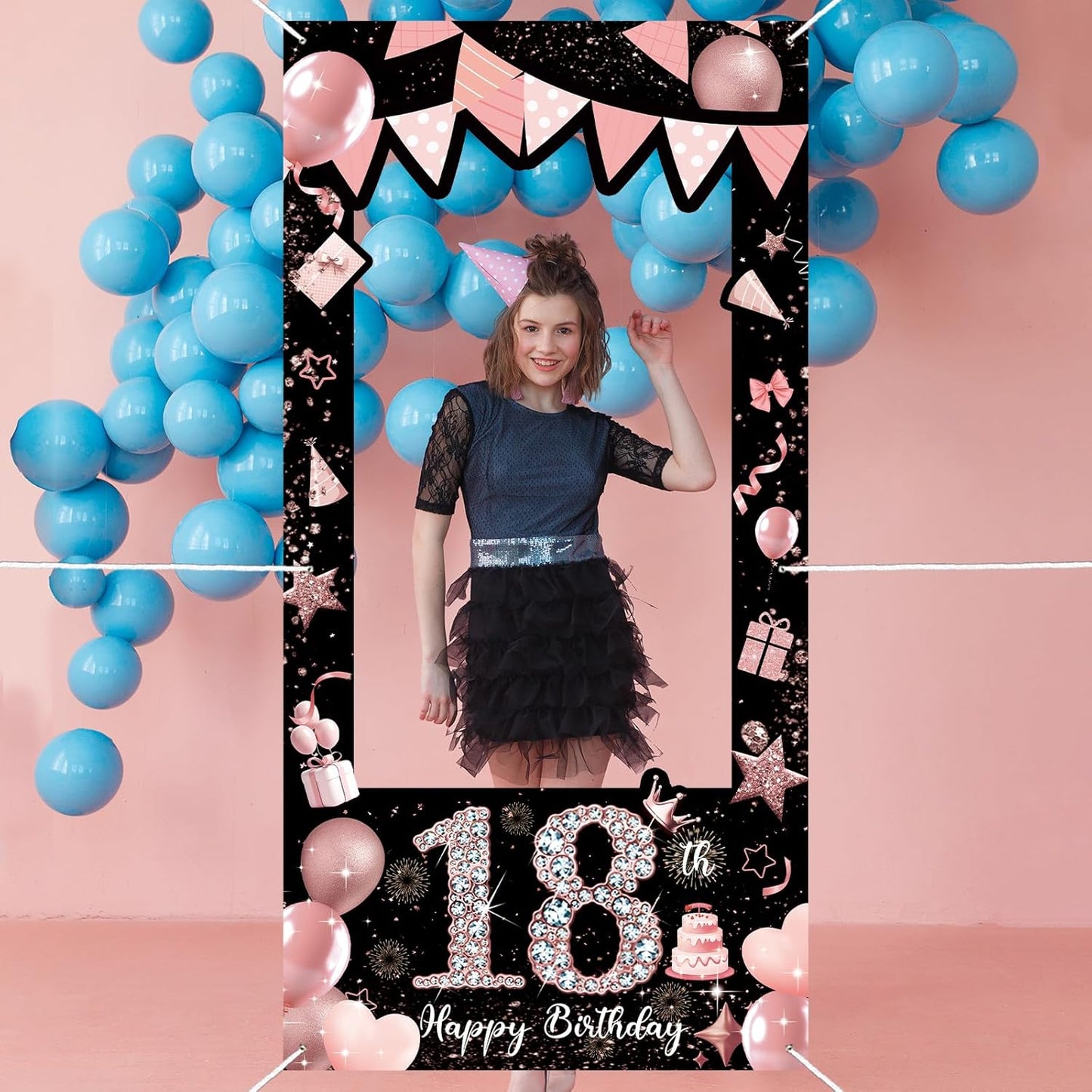 Pink 80th Birthday Neon Photography Banner Backdrop Glow Party Disco Dance Neon Theme Birthday Banner Photo Frame Props Props Selfie Background Face Cutout Photo Props Decoration