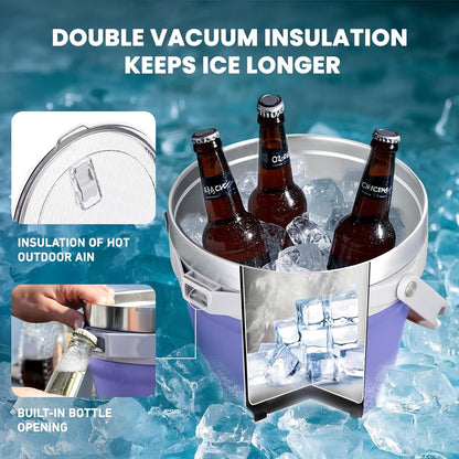 COKTIK 7L Insulated Ice Bucket with Lid，Double Wall Vacuum Stainless Steel Beverage Bucket Keeps Frozen Longer，Holds 6 Longnecks or 3 Bottles of Wine，for Cocktail, Champagne, Large Parties(Blue)