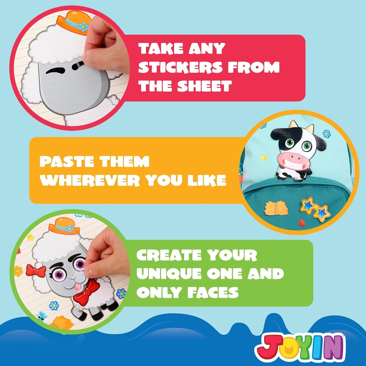 JOYIN 24 Sheets 9"x6" Make a face Stickers for Kids, Make Your Own Stickers with Unicorn, Dinosaur, Sea and Safari Animals, Party Favors Kids Crafts, Goodie Bags Stuffers Classroom Activities