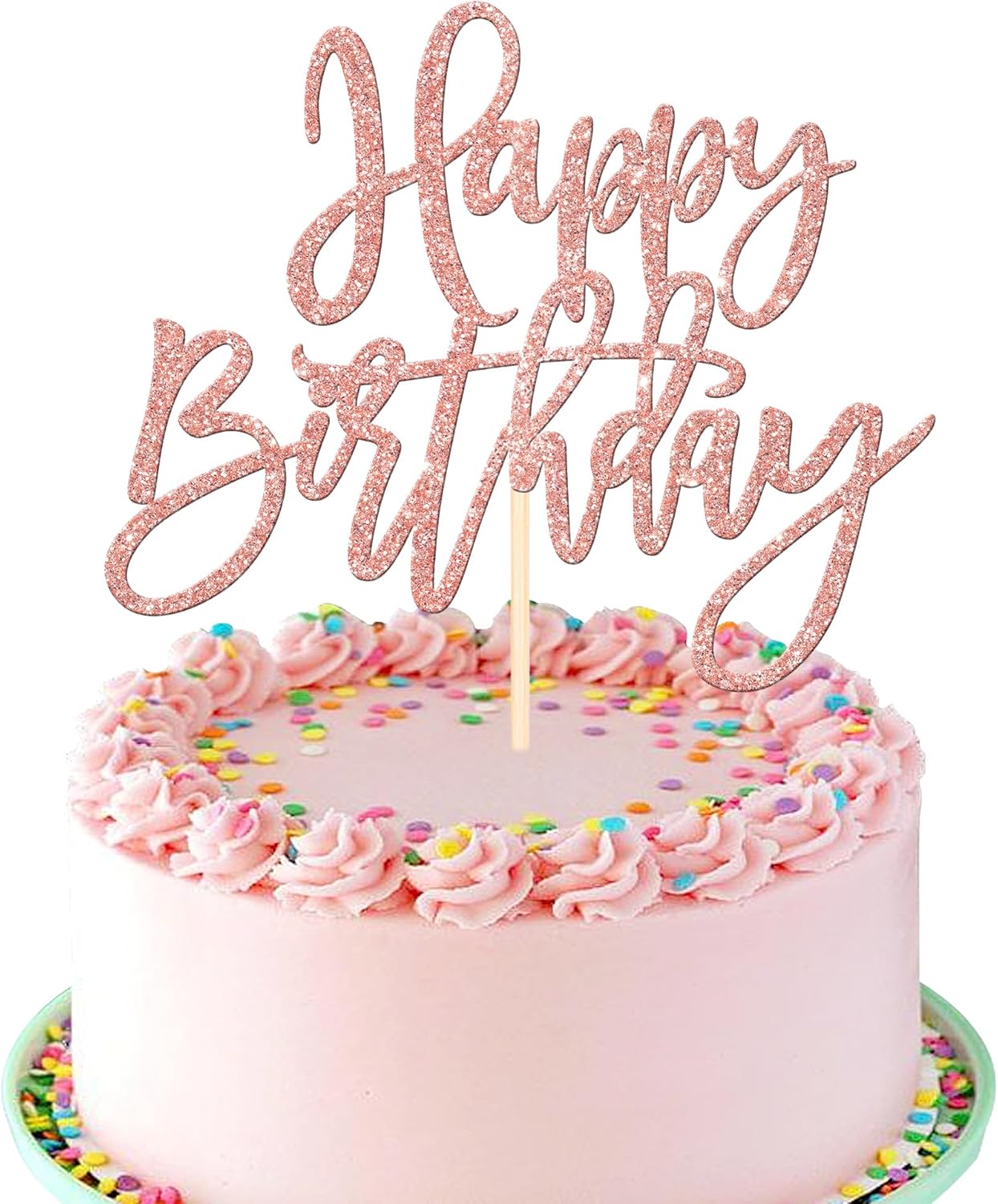 ZHUOWEISM 1 PCS Gold Happy Birthday & Anniversary Cake Topper