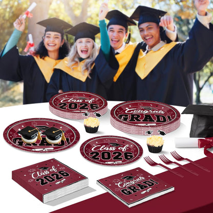 200Pcs Graduation Decorations 2026, Blue Graduation Plates and Napkins Party Supplies for 50 Guests, Disposable Grad Plates, Napkins, Dessert Plates and Forks for Grad Decor Wedding Birthday Supplies