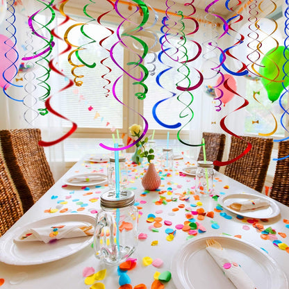 Easy Hang Spiral Ceiling Decorations - 12 Pack with Hooks, 74cm PVC Swirls for Instant Birthday, Wedding & Party Decor, Tool-Free Setup