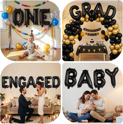 Black Letter A Balloons, 40 Inch Large Foil Letter Balloons, Custom Phrase Balloon for Birthday Party Wedding Anniversary Decoration (Black A)