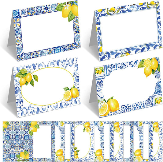 Jetec 48 Pcs Hawaiian Cartoon Place Cards Hawaii Hibiscus and Tropical Leaves Print Table Name Cards Tent Placards Buffet Food Label for Table Setting Hawaiian Themed Party Supplies