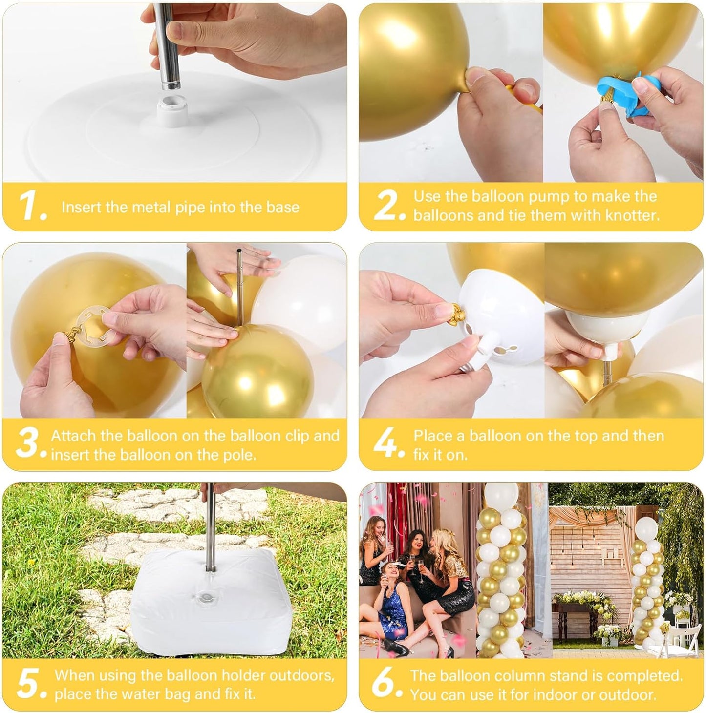 2 Set Black and Gold Balloons Column Stand Kit with 100 Balloons Adjustable Balloon Stand with Bases for Floor Black Gold Confetti Balloon Column Kit for Bridal Shower Valentine Birthday Party Decor