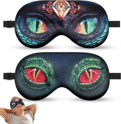 2 Pcs Sleep Mask for Kids Boys, Silk Eye Covers for Sleeping, Adjustable Strap & Light Blocking Design, Adult Children's Bedtime Blindfold for Travel and Home Use (Funny Eye)