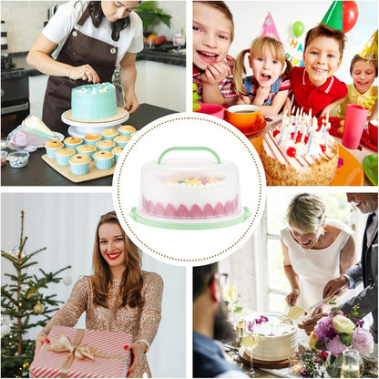 Cake Carrier with Lid and Handle, BPA-Free Cake Containers Cake Stand for 10 inch Cake with 2 Handles Cupcake Carrier - Plastic Cover Two Sided Base for Transport Pie Nuts Fruit Perfect Gifts