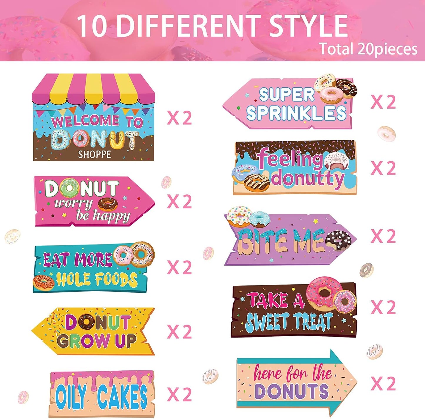 20 Pieces Donut Party Directional Signs Welcome Sign Outdoor Yard Sign Lawn Candyland Decoration Two Sweet and Donut Grow up Birthday Themes for Party Baby Shower Photo Prop Supplies