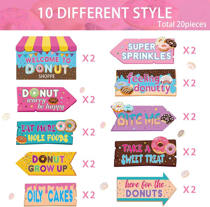 20 Pieces Donut Party Directional Signs Welcome Sign Outdoor Yard Sign Lawn Candyland Decoration Two Sweet and Donut Grow up Birthday Themes for Party Baby Shower Photo Prop Supplies