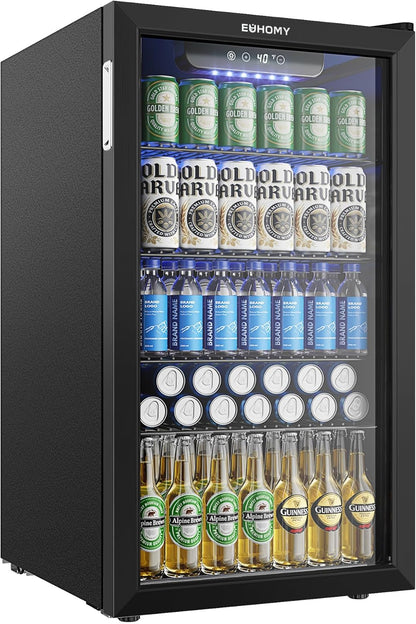 EUHOMY 4.5 Cu.ft Beverage Refrigerator and Cooler, 145 Can Mini fridge with Glass Door for Soda Beer Wine, Small Drink Dispenser with Digital Adjustable Thermostat for Home Office Bar