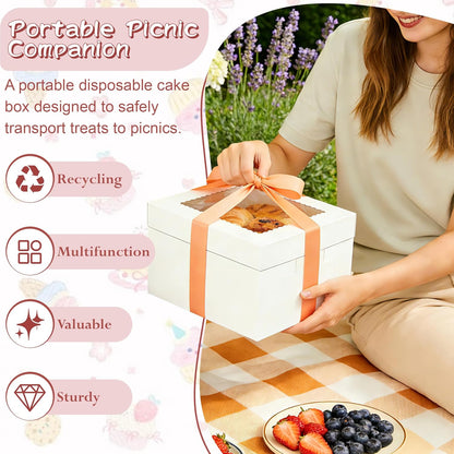 Unokit Packpal 20-Pack Cake Boxes 12 Inch - Cake Containers with Cake Boards, Disposable Cake Carrier with Window, Easy Assemble Cake Packaging Boxes for Birthday, Wedding Party & Bakery