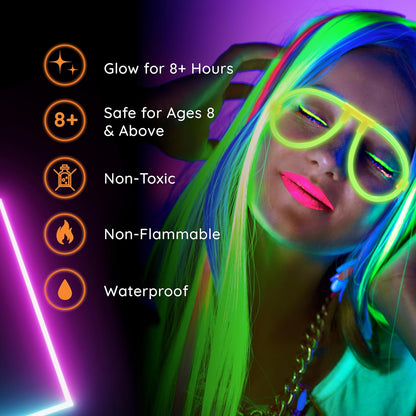 Glow Fever Glow In The Dark 20ct Bendable Glow Stick Glasses with Connectors - Glow Glasses Party Pack for Concert, Halloween & Birthday Party Party Favors - Multi