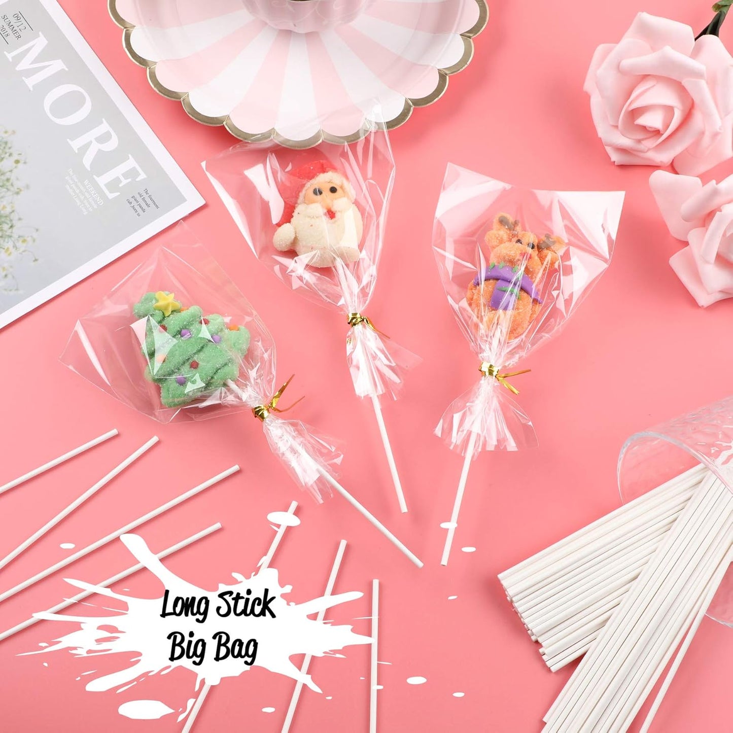 Augshy 300Pcs 6 Inch Cake Pops Making Tools - 100Pcs Cake Pop Sticks, Bags and Twist Ties
