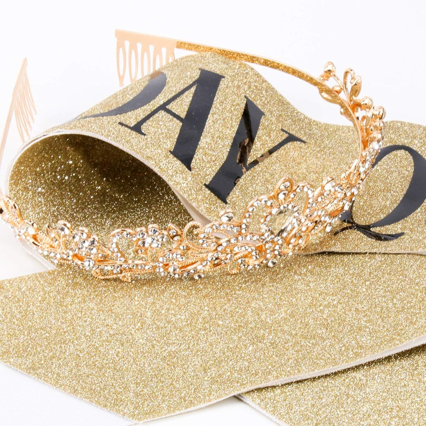 COCIDE Birthday Queen Sash & Rhinestone Tiara Set Gold Happy Birthday Crowns for Women Party Decoration Kit Rhinestone Headband for Women Glitter Crystal Hair Accessories for Cake Topper