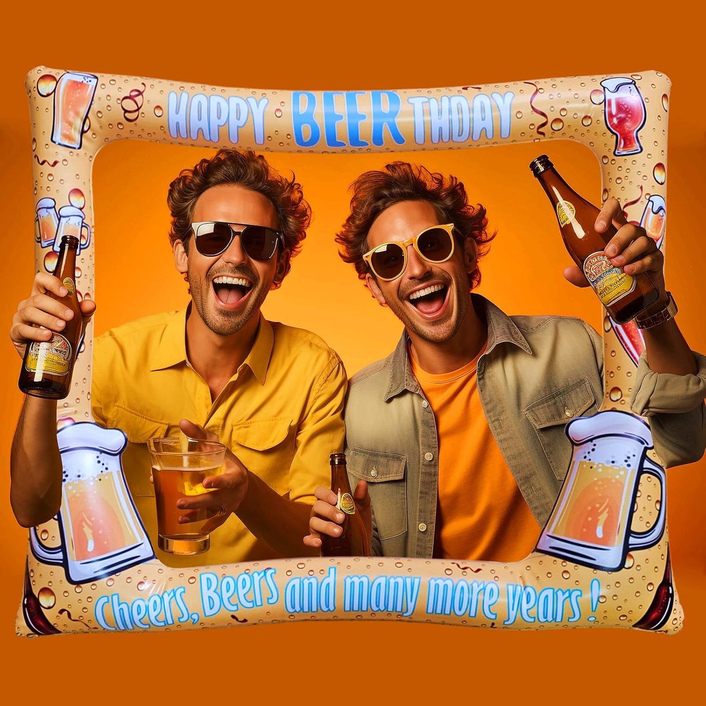 Beer Themed Happy Birthday Inflatable Selfie Photo Frame Props for Pictures & Decors Cheers and Beers Happy BEERthday Blow Up Picture Frame for 20th 30th 40th 50th 60th 70th and More Birthdays