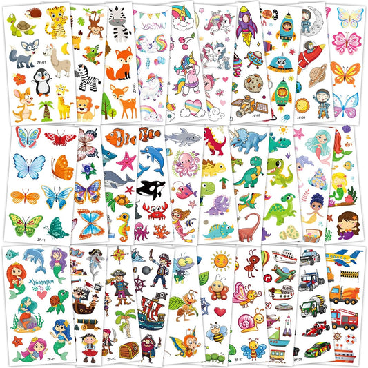 Habett Temporary Tattoos for Kids, 300+ Mixed Styles Temporary Tattoos Stickers Set for Girls and Boys, Space Dinosaur Animals Butterfly Temporary Tattoos for Kids Birthday Party Supplies